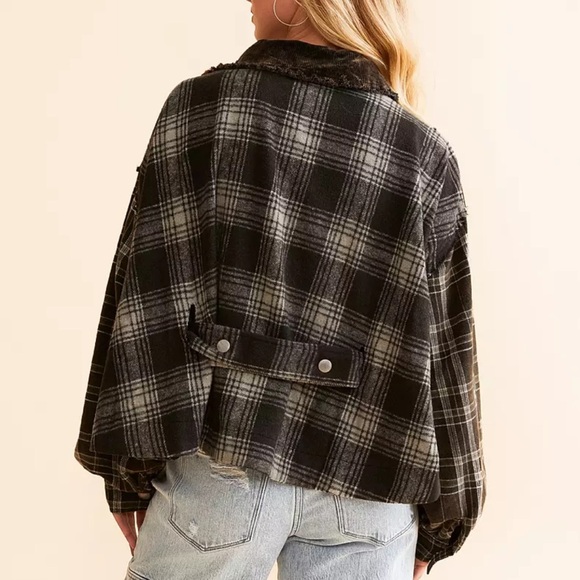 Miss Me Pieced Plaid Washed Corduroy Jacket Plaid Corduroy Jacket - Picture 3 of 6